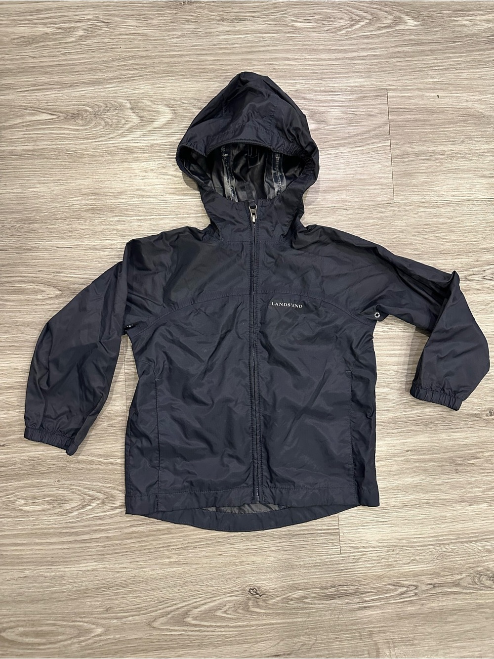 Lands' End Black Hooded Packable Water Resistant Windbreaker Kids Toddler Size 4